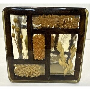 Vintage Lucite‎ Napkin Holder Botanical Resin Dried Wheat Seeds Grains MCM 70s